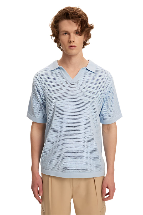 Knitted Beach Polo - Sky Blue