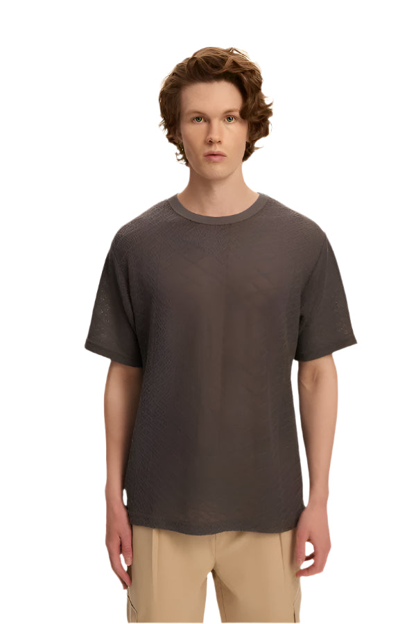 Crochet Jersey Tee - Charcoal