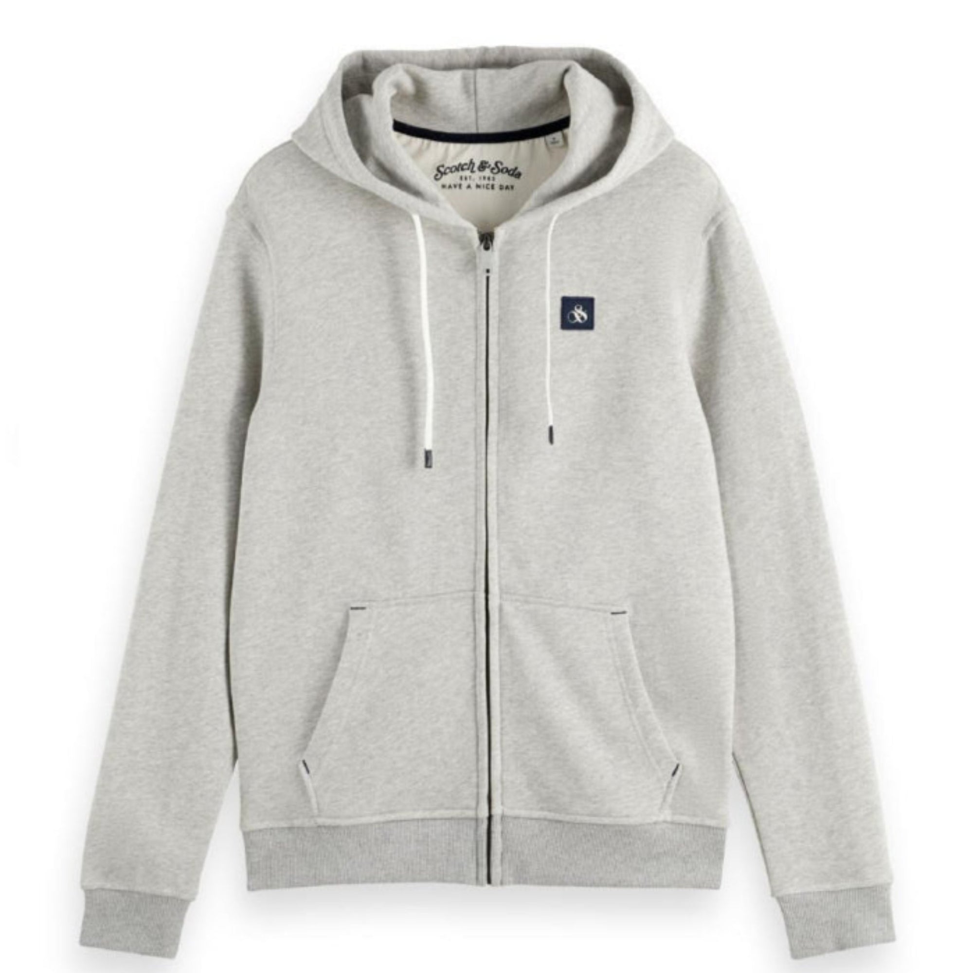 Grey Melange Essential Logo Badge Zip-Through Hoodie
