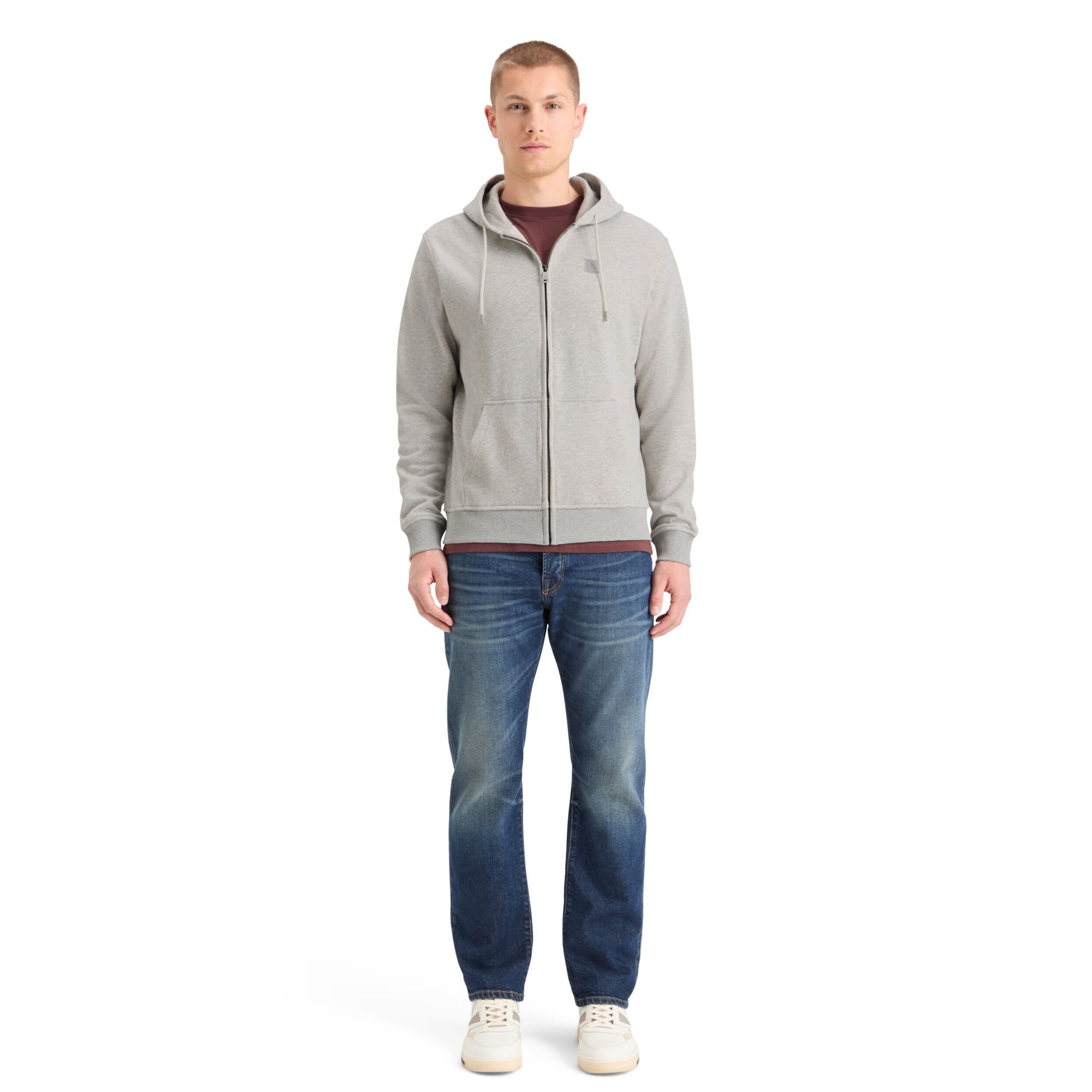 Logo Badge Zip-Through Hoodie - Gray