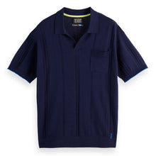 Navy Knitted V-Neck Relaxed Fit Polo