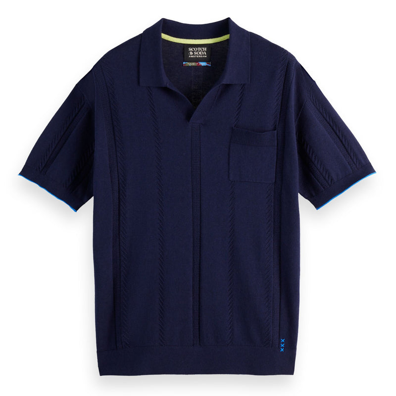 Navy Knitted V-Neck Relaxed Fit Polo