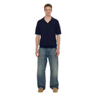 Navy Knitted V-Neck Relaxed Fit Polo