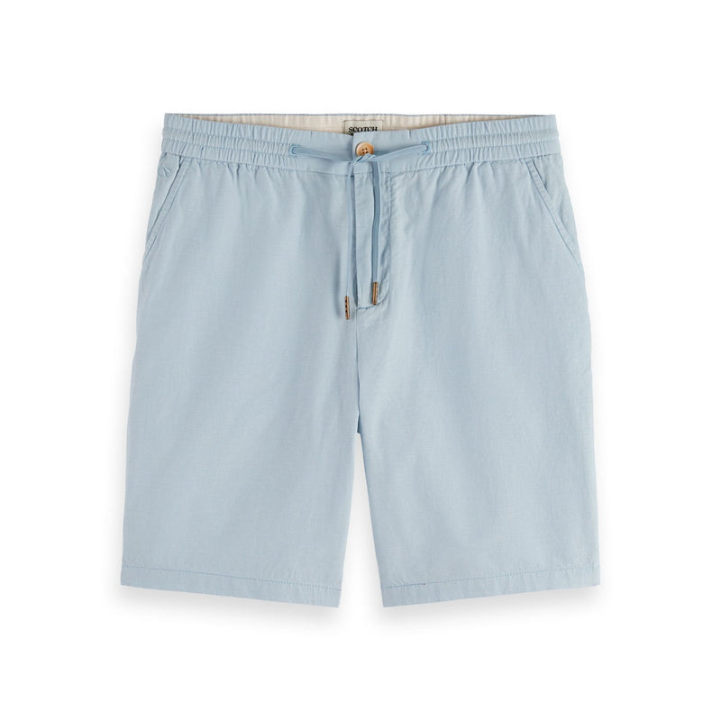 Blue Fave Cotton And Linen Twill Bermuda