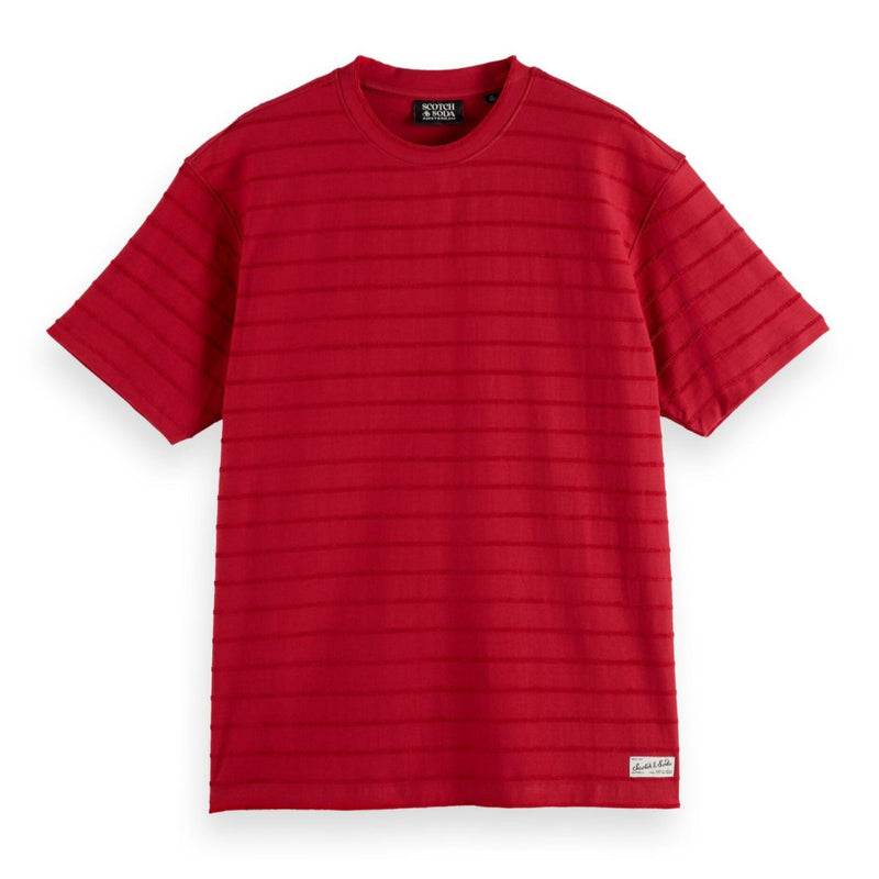 Red Relaxed-Fit Towelling Striped T-Shirt