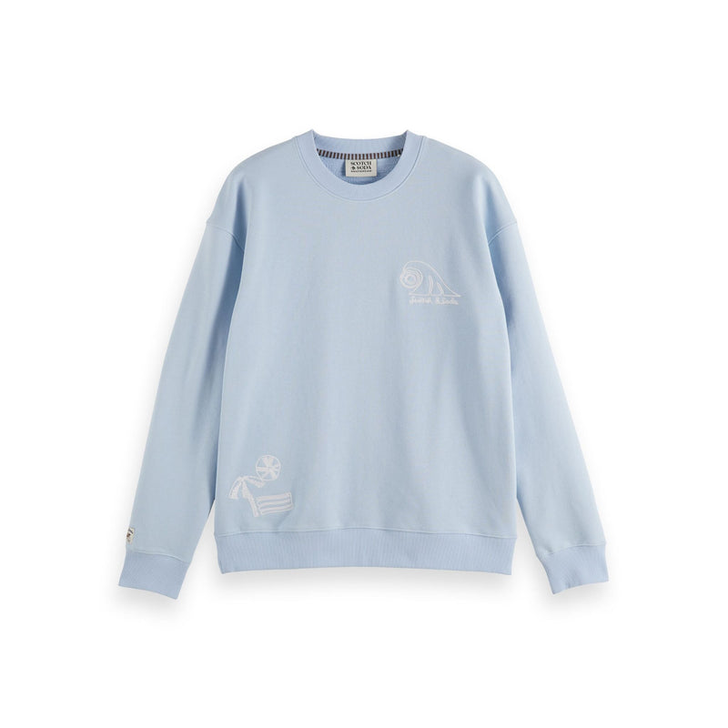 Blue Relaxed-Fit Slub Embroidered Sweatshirt
