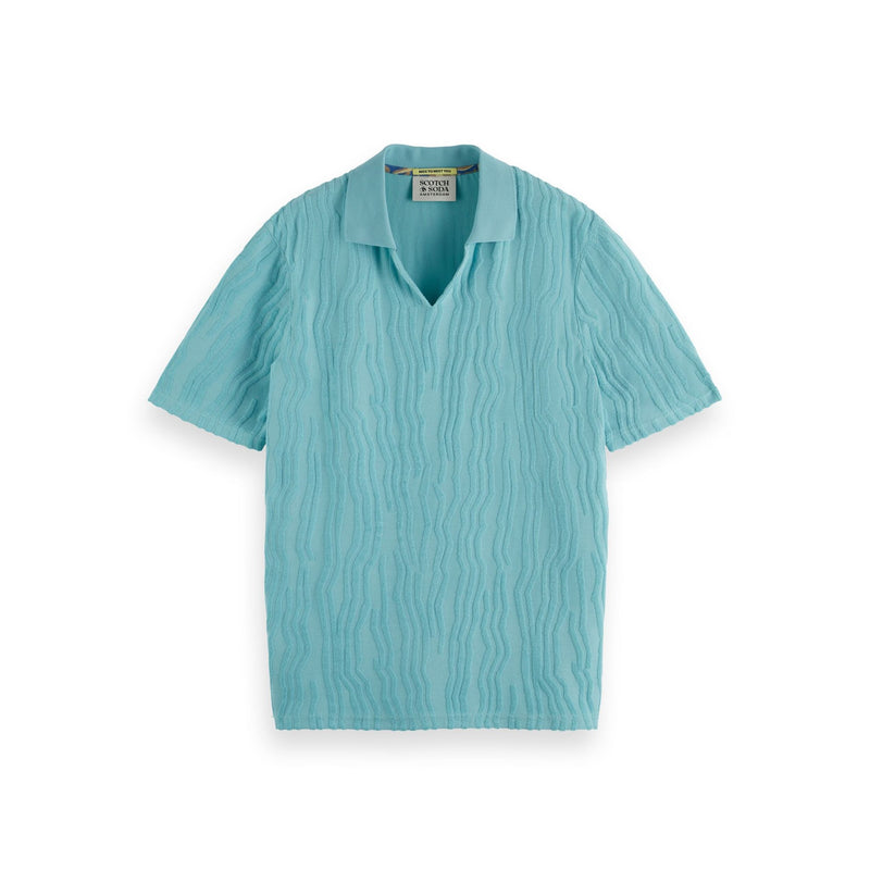 Blue Jacquard Cotton Terry Relaxed-Fit Polo