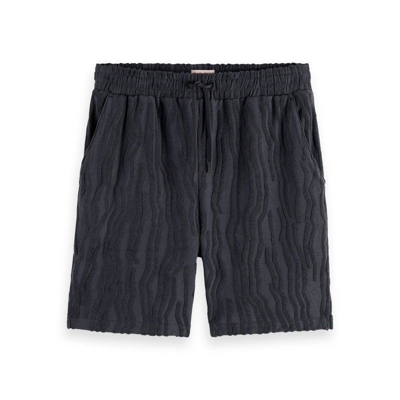 Black Cotton Terry Jacquard Shorts