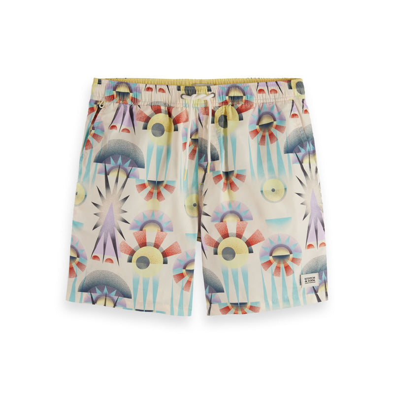White Printed Mid-Length Swimshort