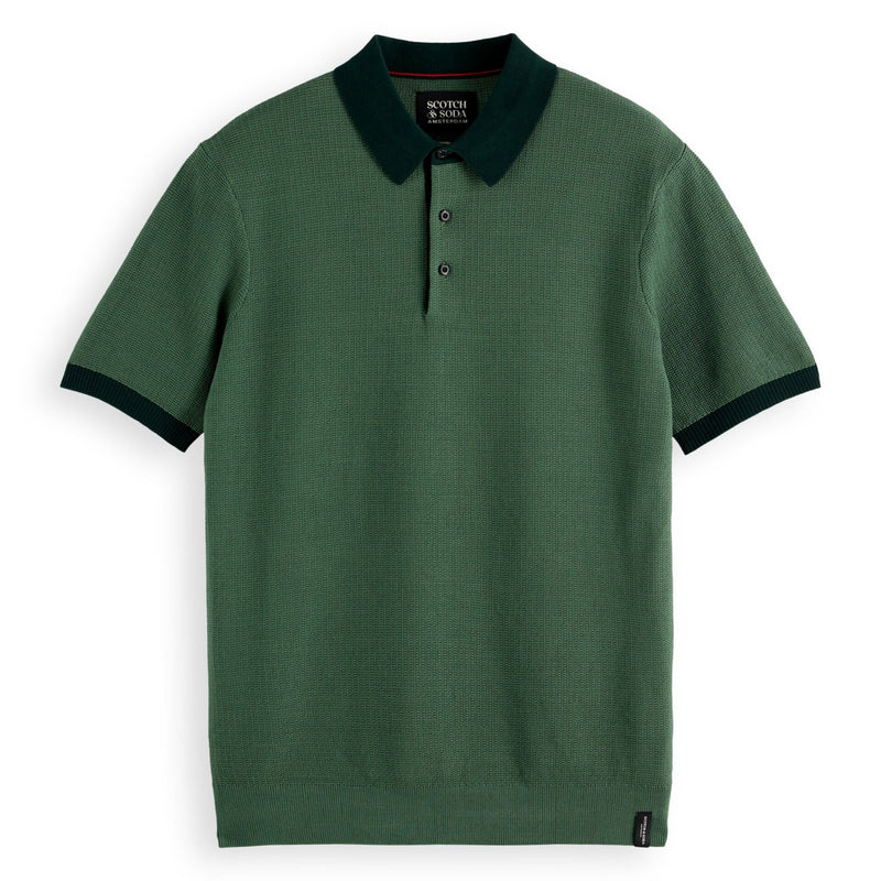 Sage Green Structured Knitted Solid Polo
