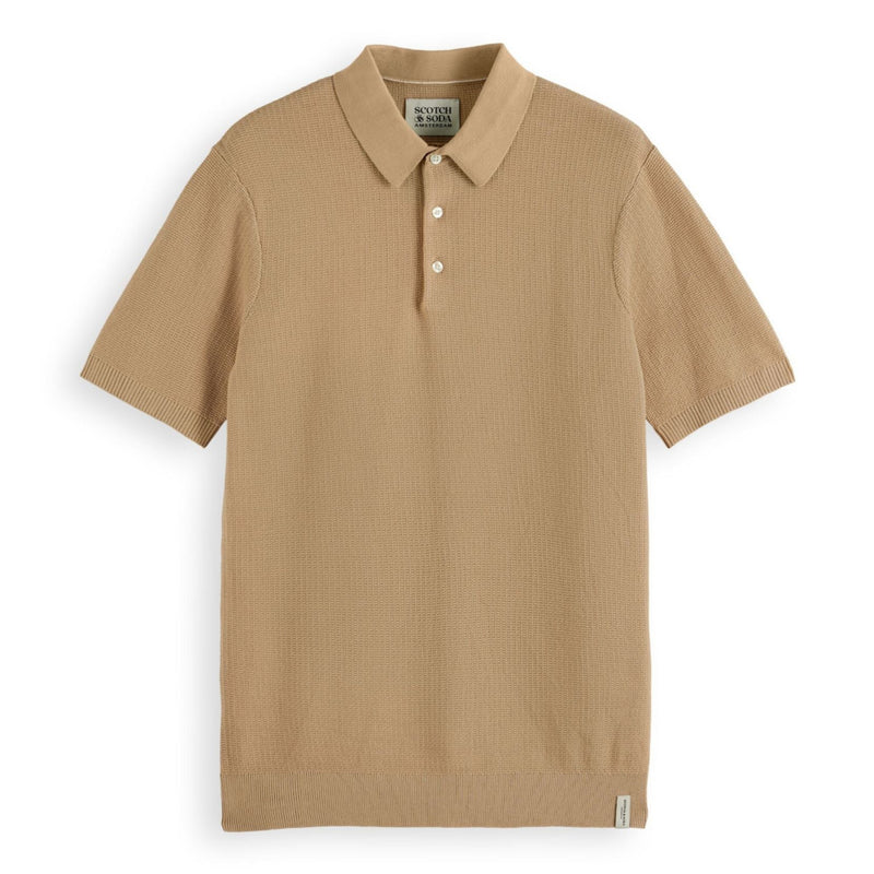 Beige Structured Knitted Polo