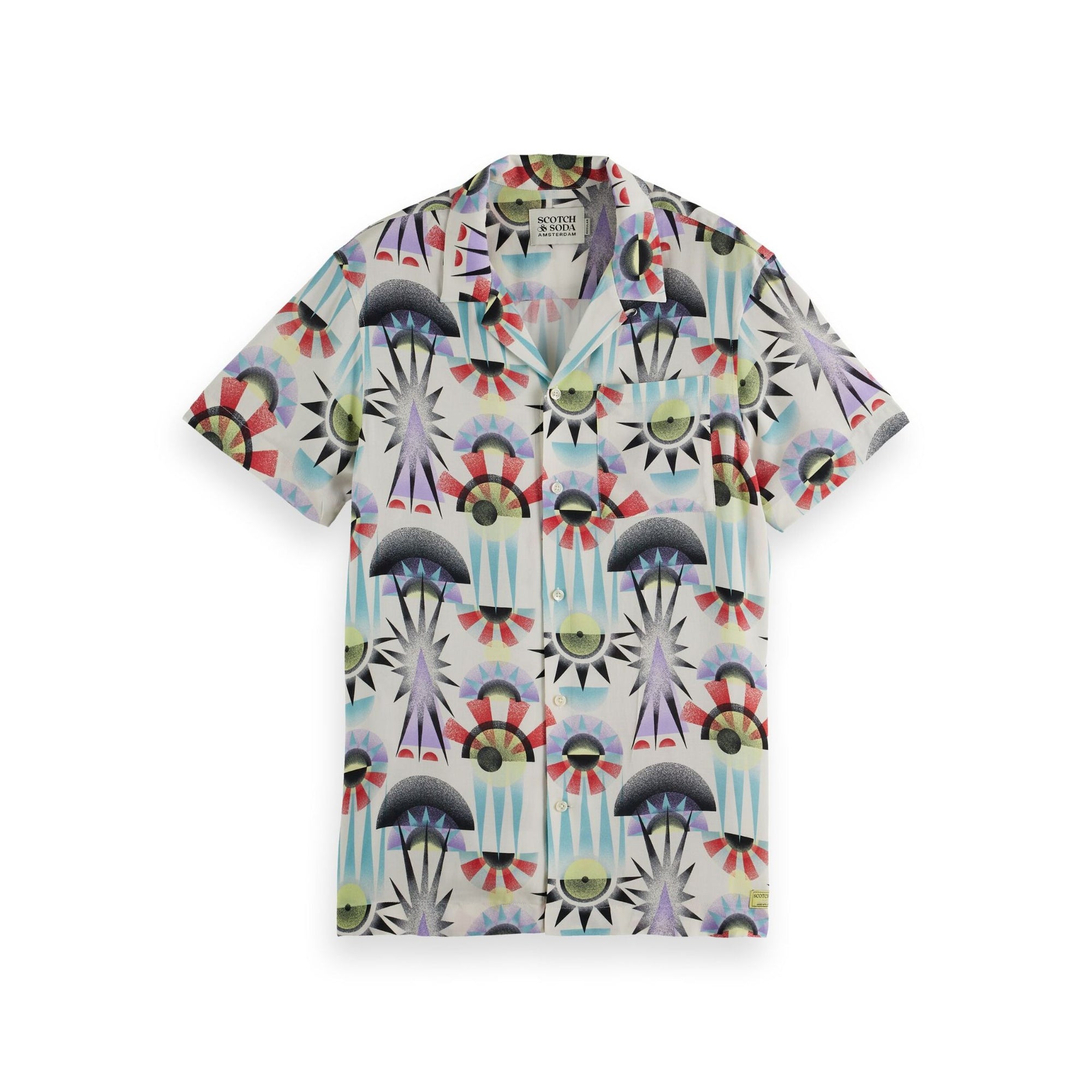 White Aop Short-Sleeved Regular Fit Viscose Shirt
