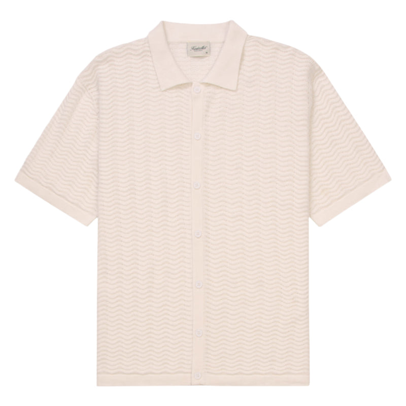 Flat White Wave Knit Polo Shirt