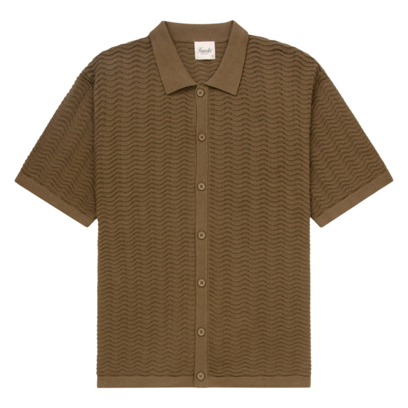 Olive Wave Knit Polo Shirt