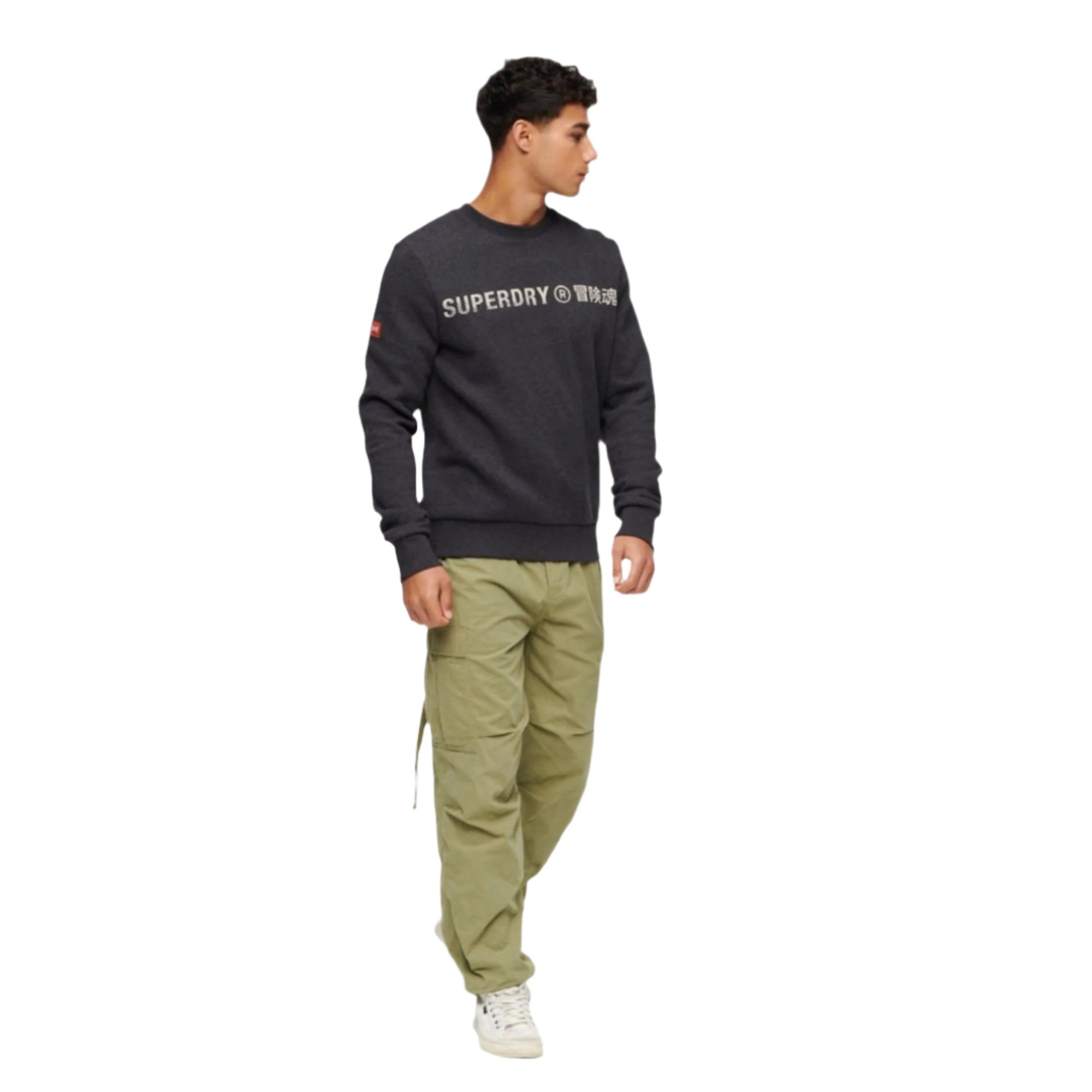 Raven Black Marl Workwear Logo Vintage Sweater