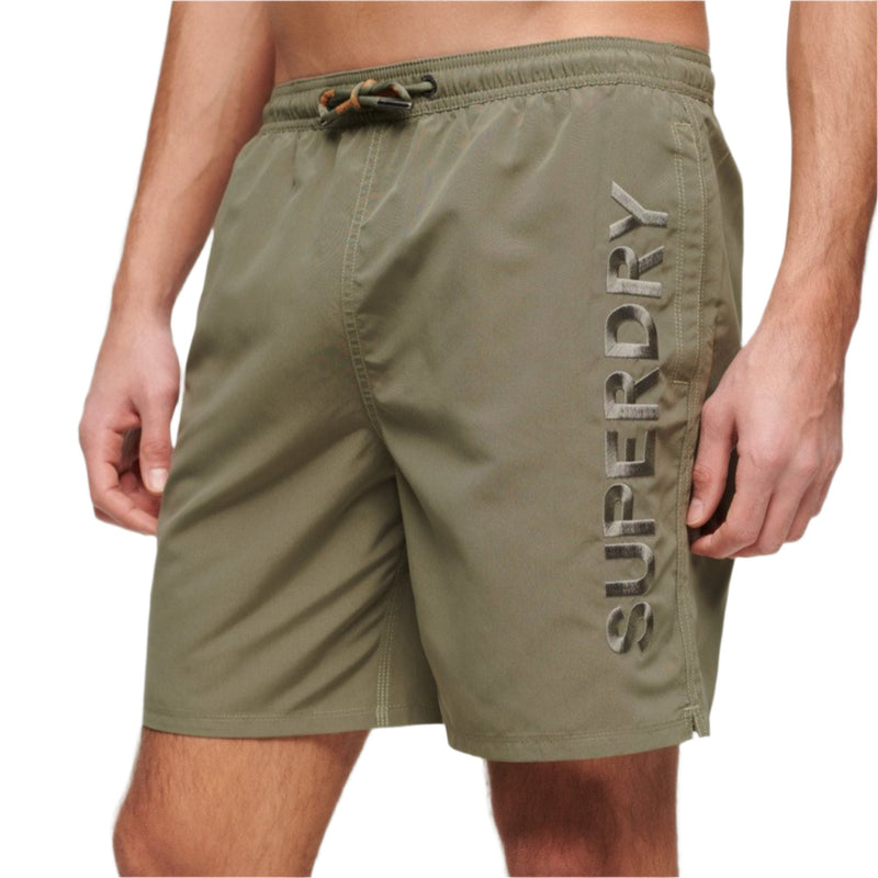 Light Khaki Green Premium Emb 17' Swim Short